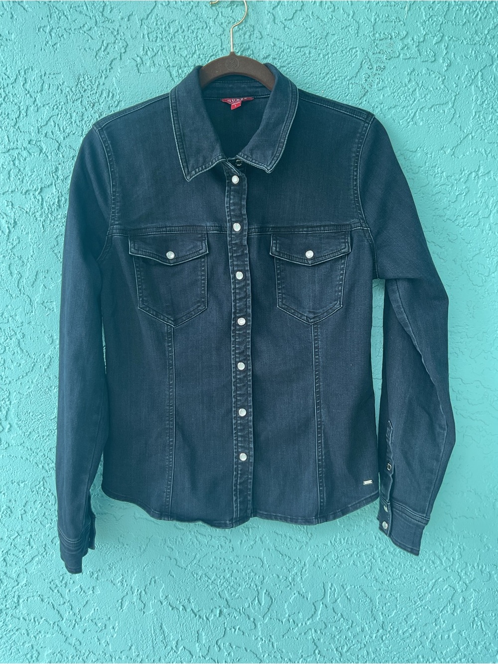 Guess Dark Blue Denim Snap Closure Shirt / Jacket size large